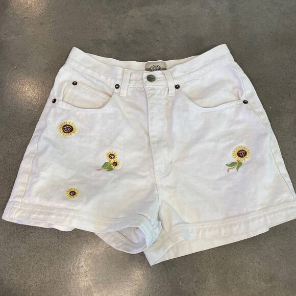 republic Denim Pants - 90s Vintage Republic Denim White sunflower high rise shorts juniors size 7 small